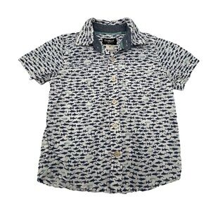 OshKosh B'Gosh Blue Shark Button Up Collared Short Sleeve Shirt Size 3T Boys